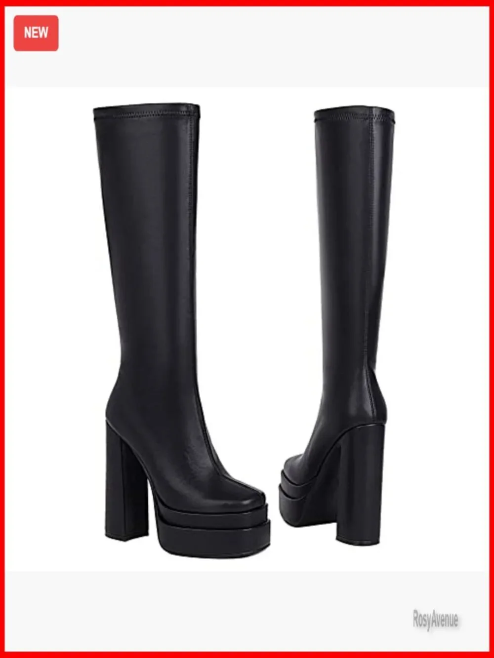 White Platform Knee High Boots Chunky Heel Stretch GoGo Boots Women
